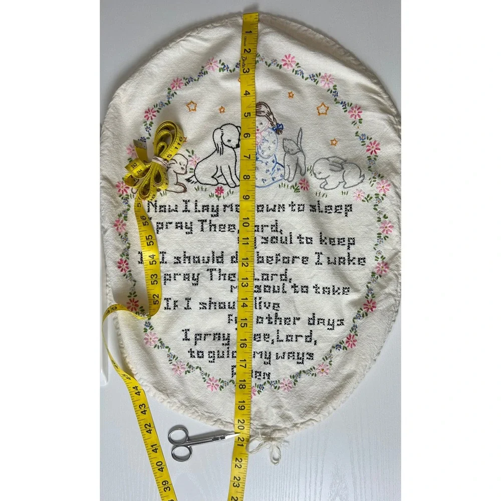 Vintage Hand Embroidered Now I Lay Me Down To Sleep Prayer Wall Hanging Nursery